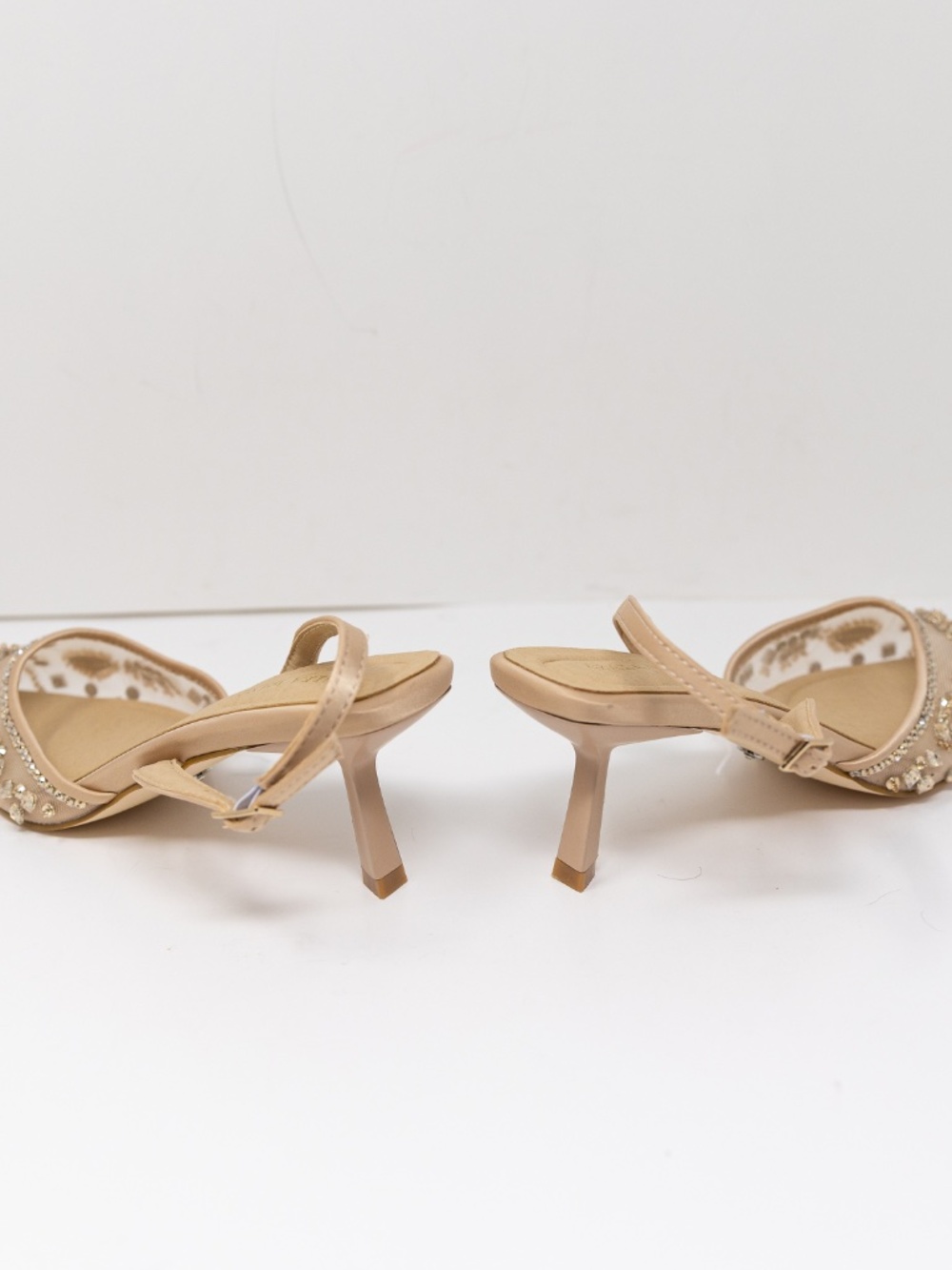 NEW Azalea Wang Valeriy Ankle Strap Pointed Toe Rhinestone Mesh Pumps Heels Shoe - Picture 3 of 4
